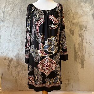 Boho Bohemian Paisley Bell Sleeve Stretch Dress Sz S